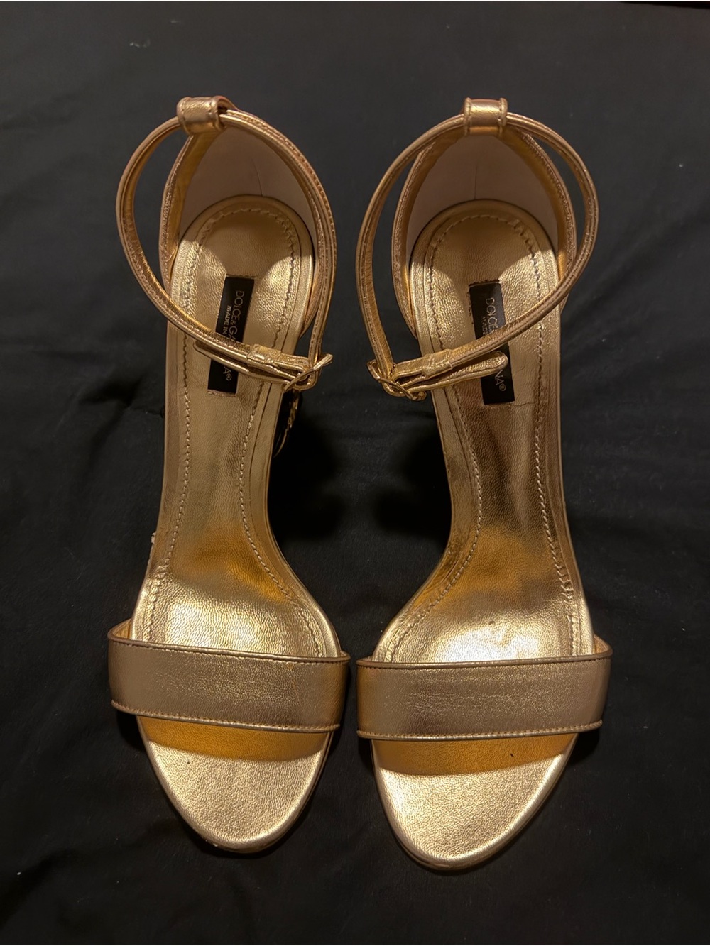 Dolce & Gabbana Nappa Mordore Sandals with Baroque DG Heel - Gold - Picture 2 of 8